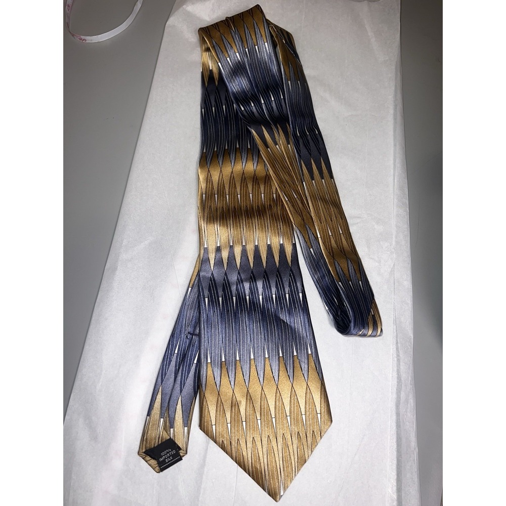 Arrow Metallic Silver Gold Gray Abstract‎ Mens Silk. Tie Vintage USA